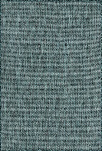 Rugs.com Outdoor Solid Collection Rug – 4' x 6' Teal Flatweave Rug Perfect for Entryways, Kitchens, Breakfast Nooks, Accent Pieces