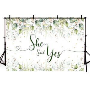 Sendy 7x5ft Bridal Shower Backdrop She Said Yes Greenery Eucalyptus Leaf Party Decorations Supplies Gold Glitter Wedding Bride to Be Engagement Photography Background Banner Cake Table Photo Props