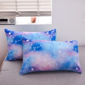 Holawakaka Tie Dye Galaxy Constellation Print Ombre Comforter Set Twin/Twin XL Size Girls Boys Dorm Gradient Space Stars Bedding Set (Blue Purple, Twin)