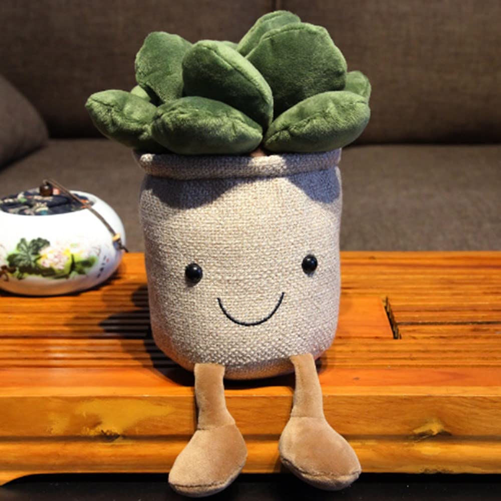 OUKEYI 9.8 inch Succulents Plush Toy, Flower Pot Stuffed Plushie Pillow Decoration, Cute Soft Plants Throw Pillow for Christmas Birthday Gifts (Khaki)