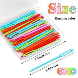 LUNARM 50PCS Plastic Sewing Needles, Large Eye Plastic Yarn Needles with Box, 7cm/2.76inch Plastic Needles for Yarn and Craft Plastic Sewing Needles for DIY Sewing Handmade Crafts