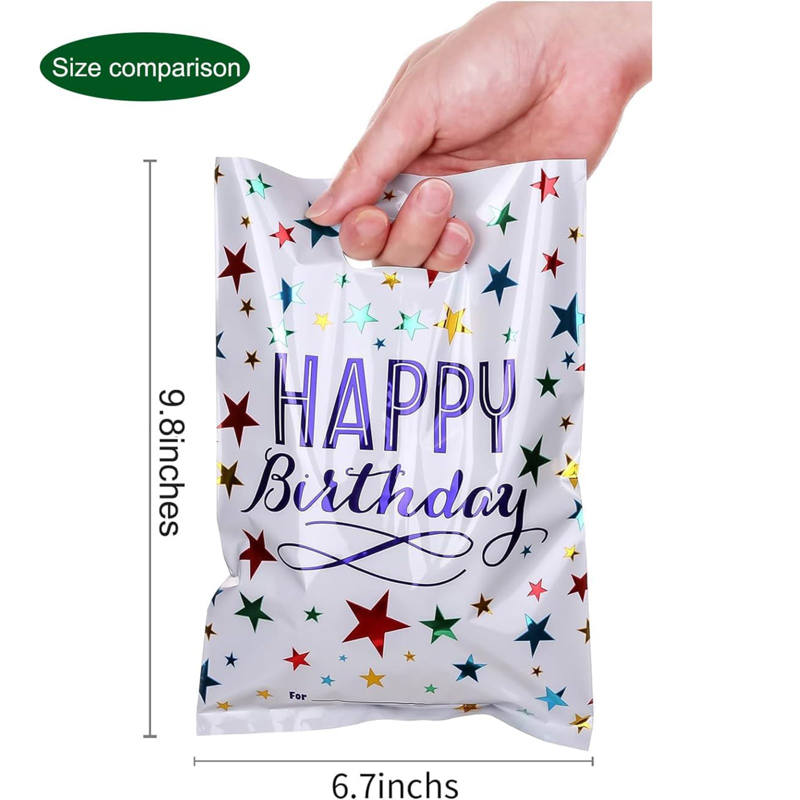 PintreeLand Medium(6.7 * 9.8inch) Happy Birthday Party Favor Bags 40 PCS Plastic Goodies Loot Bags Bulk for Kids Baby Girls & Boys Birthday Return Gift (B Style 40 Packs)