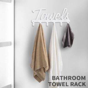 Livelab Towel Rack, Towel Racks for Bathroom Wall Mounted, 6 Hooks White Towel Holder for Bathroom Space Saving, Waterproof Rustproof Easy Install Towel Hanger for Bathroom, Pool, Living Room