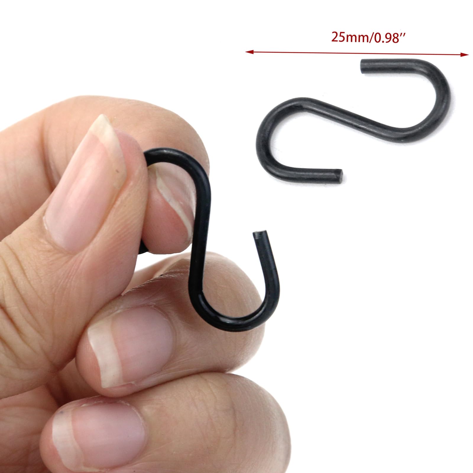 Meprotal 50pcs 1inch S Hooks, Black Mini Ornament Hooks Iron Hooks Hanger Small S Hooks for Hanging Jewelry Kitchenware Plants