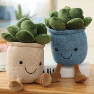 OUKEYI 9.8 inch Succulents Plush Toy, Flower Pot Stuffed Plushie Pillow Decoration, Cute Soft Plants Throw Pillow for Christmas Birthday Gifts (Khaki)