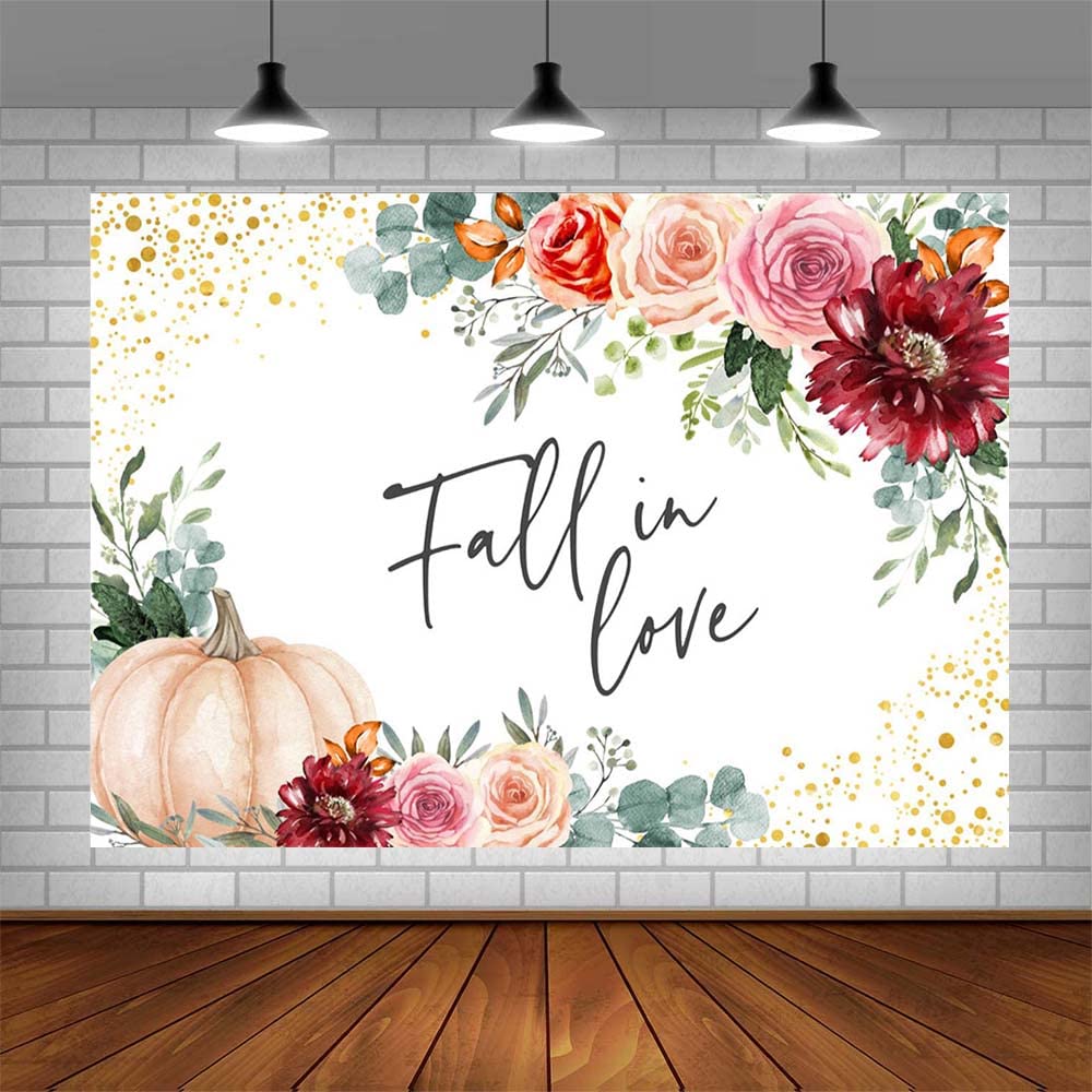 Sendy 7x5ft Fall in Love Backdrop Autumn Pumpkin Flowers Photography Background Wedding Anniversary Love Engagement Bridal Shower Party Decorations Banner Photo Props