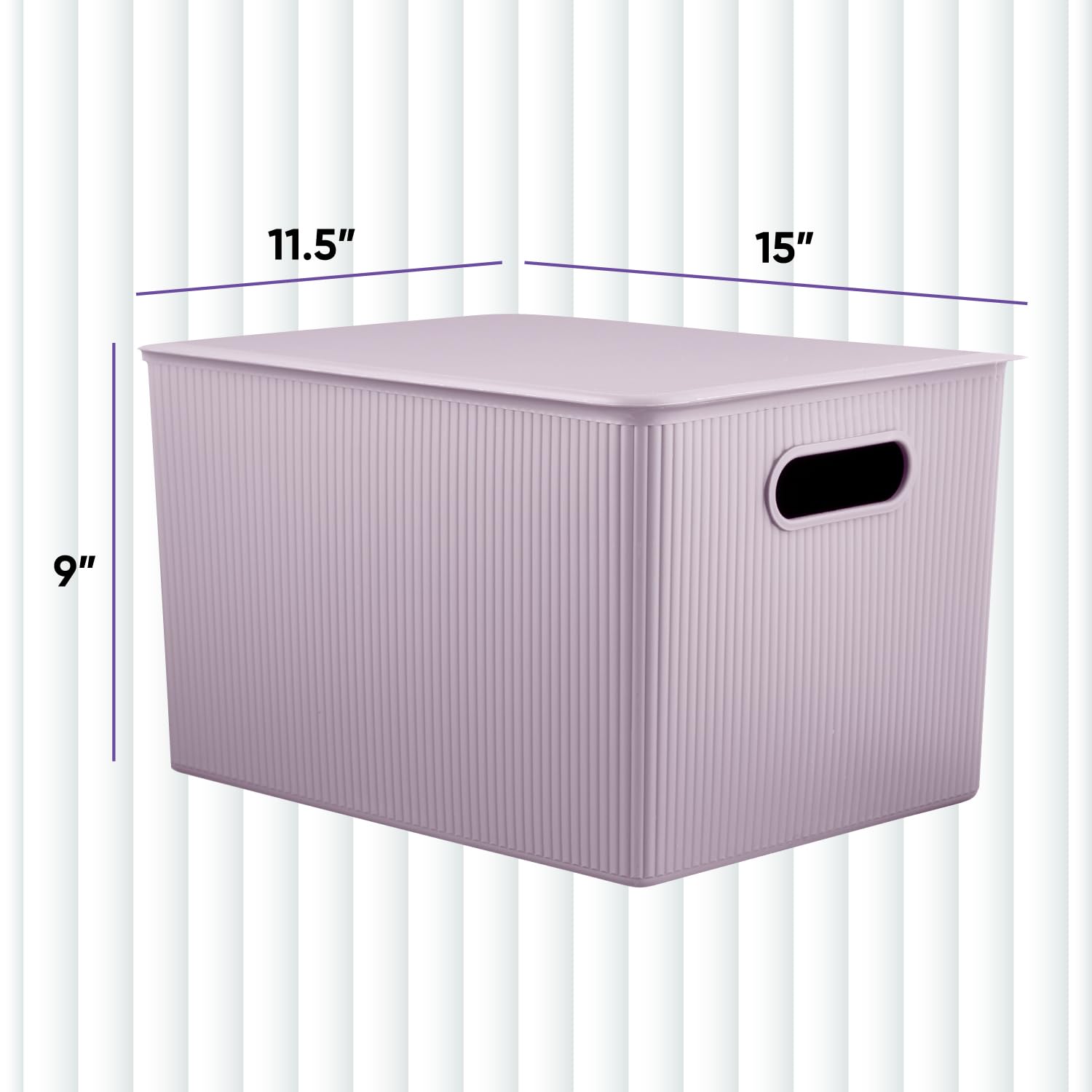 Superio Ribbed Collection - Decorative Plastic Lidded Home Storage Bins Organizer Baskets, X-Large Lilac Purple (2 Pack - 22 Liter) Stackable Container Box, for Organizing Closet Shelves Drawer Shelf