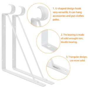 4 Pack Heavy Duty Closet Rod Bracket 11”x11” Closet Shelf & Rod Brackets, Closet Shelf Bracket with Rod Holder, Right Angle 1-3/8” Dia White Closet Rod Support Bracket for Revive Your Sagging Rod