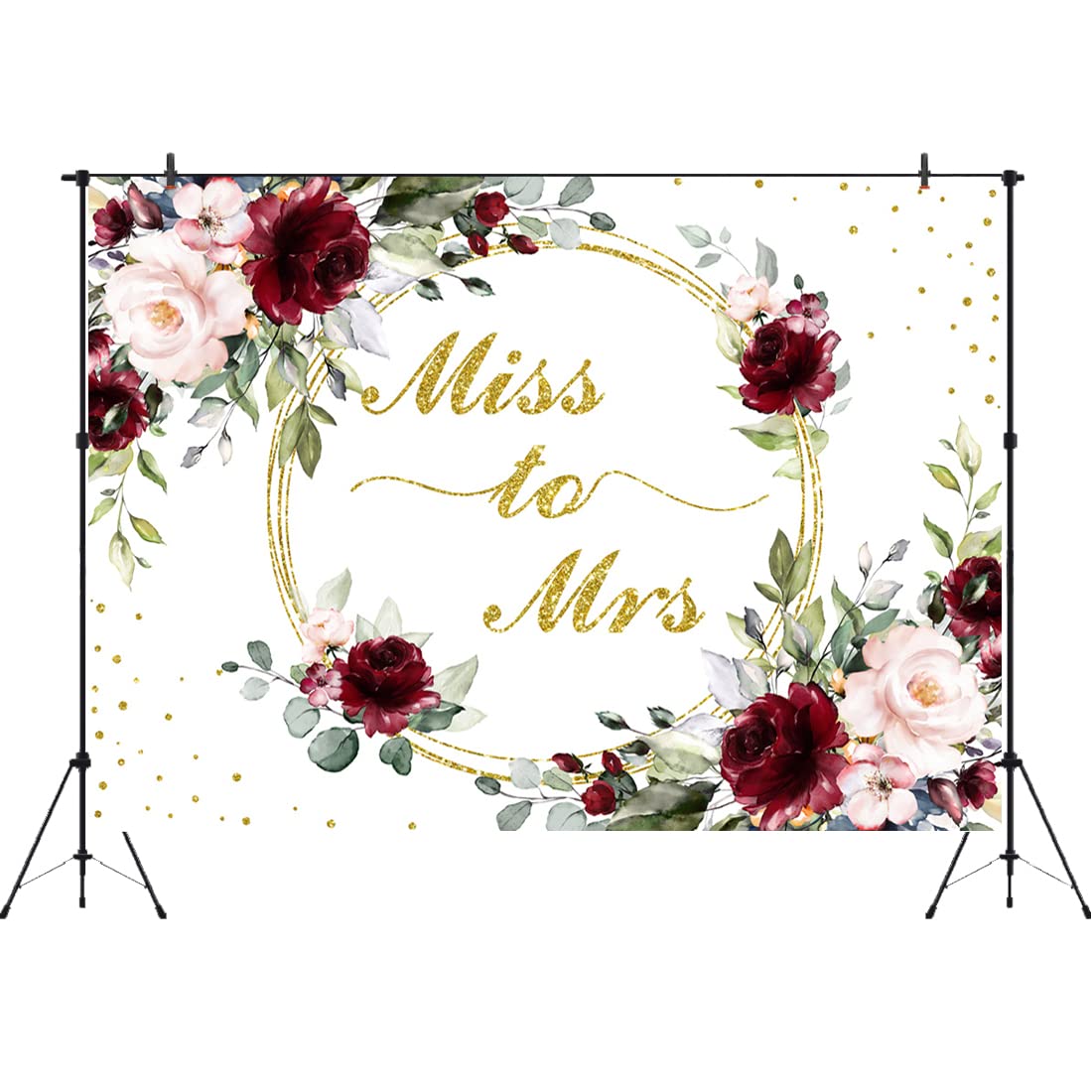 Aperturee 7x5ft Miss to Mrs Bridal Shower Backdrop Bride to Be Pink Burgundy Floral Green Leaves Engagement Wedding Shower Couples Photography Background Party Decorations Banner Photo Booth Studio