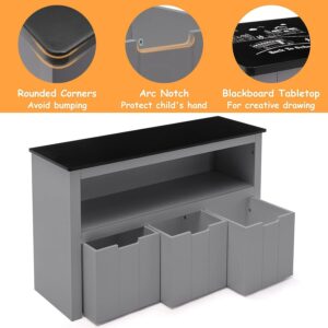 SOSPIRO Kids Toy Storage Organizer with Bins, Toy Storage Cabinet with Bookshelf and Movable Drawers, Wooden Toy Box for Boys and Girls, Nursery, Playroom, Kids Room, Grey