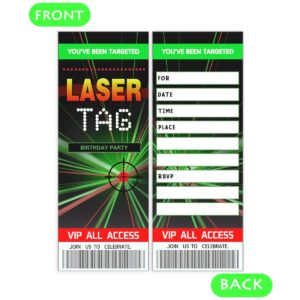 MUZRUYOU Laser Tag Ticket Invitation Birthday Party - Glow Lazer Tag(20 Set with Envelopes)