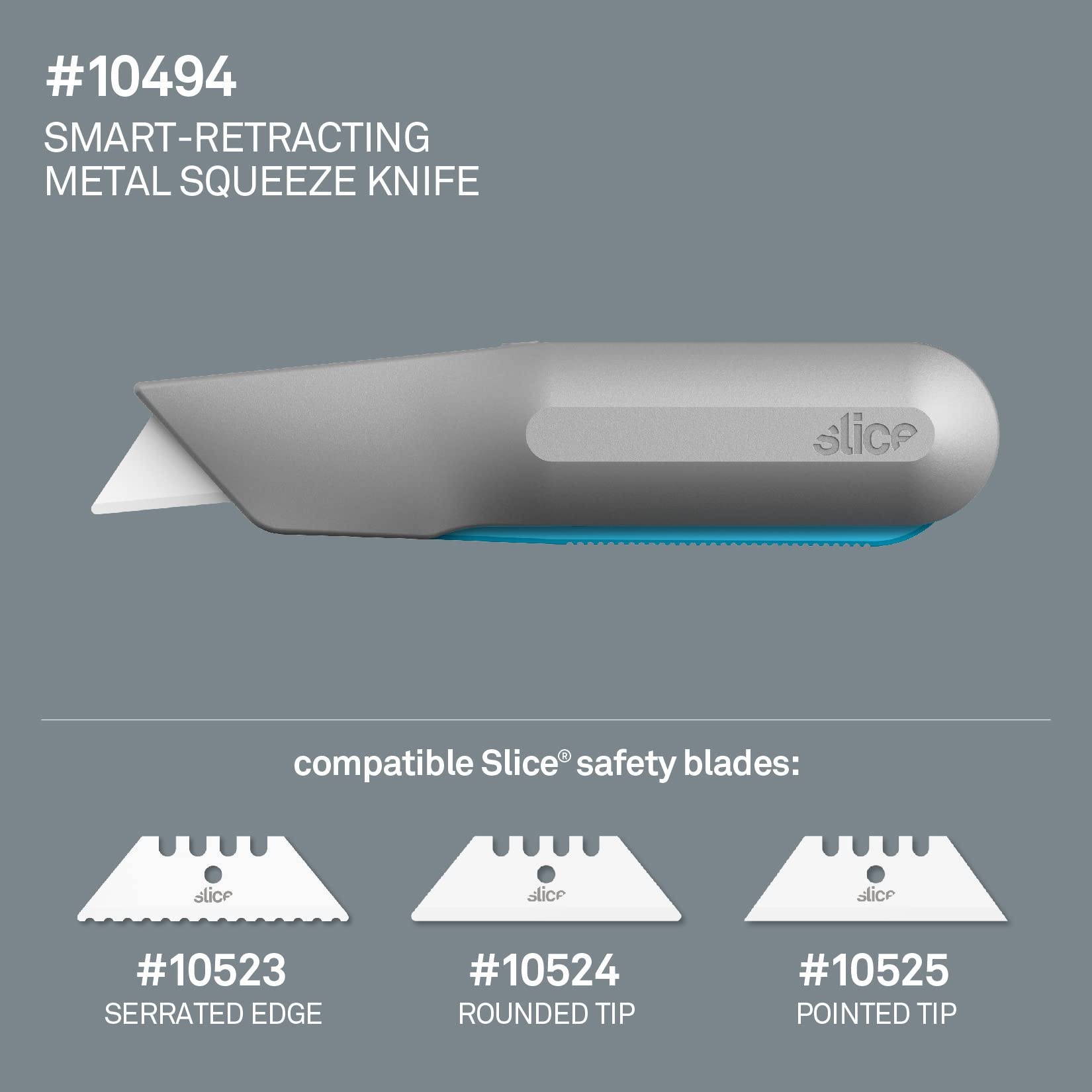 Slice 10494, Squeeze Knife Box Cutter, Ceramic Blade, Finger Friendly, Lasts 11x as Long, Safety Lock Switch, Metal Handle, Blade Smartly Retracts While Cutting, 6 Pack