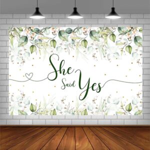 Sendy 7x5ft Bridal Shower Backdrop She Said Yes Greenery Eucalyptus Leaf Party Decorations Supplies Gold Glitter Wedding Bride to Be Engagement Photography Background Banner Cake Table Photo Props