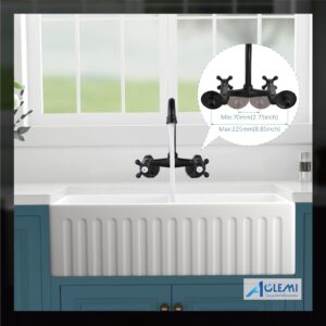 Aolemi Wall Mount Kitchen Faucet 6 Inch Center with Swivel Spout Adjustable Spread 2 Cross Handle Basin Sink Mixer Tap, Matte Black, H&C Label