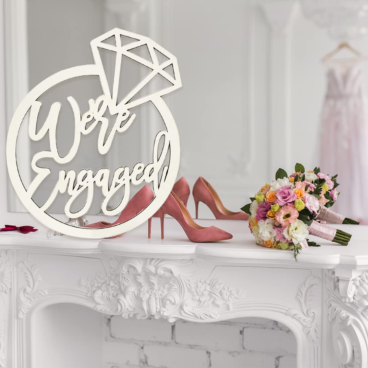 We are Engaged Party Decoration Bridal Shower Decorations Diamond Ring Wooden Sign Wall Hanging Decoration Bridal Shower Party Supplies Photo Booth Props Wooden Cutout Signs