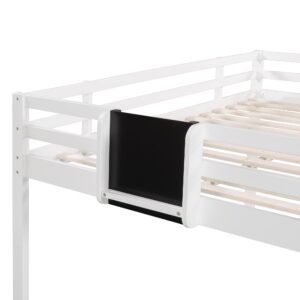 CITYLIGHT Full Size Loft Bed with Slide, Kids Low Loft Bed Frame with Chalkboard for Boys & Girls, Wood Full Slide Loft Bed with Under-Bed Space Storage (White, Full)