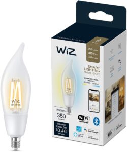 wiz clear 40w ba11 tunable white filament led smart candle-shaped bulb - pack of 1 - e12- indoor - connects to your existing wi-fi - control with voice or app - matter compatible