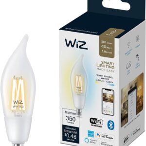 WiZ Clear 40W BA11 Tunable White Filament LED Smart Candle-Shaped Bulb - Pack of 1 - E12- Indoor - Connects to Your Existing Wi-Fi - Control with Voice or App - Matter Compatible