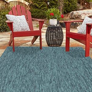 Rugs.com Outdoor Solid Collection Rug – 4' x 6' Teal Flatweave Rug Perfect for Entryways, Kitchens, Breakfast Nooks, Accent Pieces