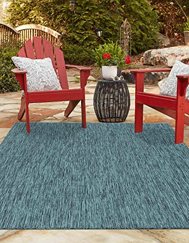 Rugs.com Outdoor Solid Collection Rug – 4' x 6' Teal Flatweave Rug Perfect for Entryways, Kitchens, Breakfast Nooks, Accent Pieces