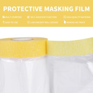 TAPEBEAR Pre-Taped Masking Film, Tape and Drape, Plastic Sheeting Roll, Automotive Painters Masking Tape Film, Plastic Sheeting Cover for Appliance and Furniture, 22inch X 30yard, 3Rolls