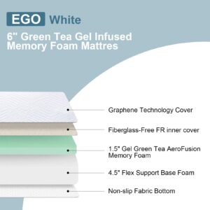 MUUEGM Full Size Mattress,6 Inch Memory Foam Mattress,Green Tea Cool Gel Infused Mattresses Full for Pressure Relief,Bed-in-a-Box,Medium Firm Fiberglass Free,CertiPUR-US Certified