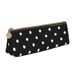 ykklima polka dot black and white simple pattern leather pencil case zipper pen makeup cosmetic holder pouch stationery bag for school, work, office