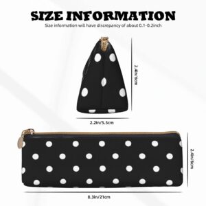 Ykklima Polka Dot Black and White Simple Pattern Leather Pencil Case Zipper Pen Makeup Cosmetic Holder Pouch Stationery Bag for School, Work, Office