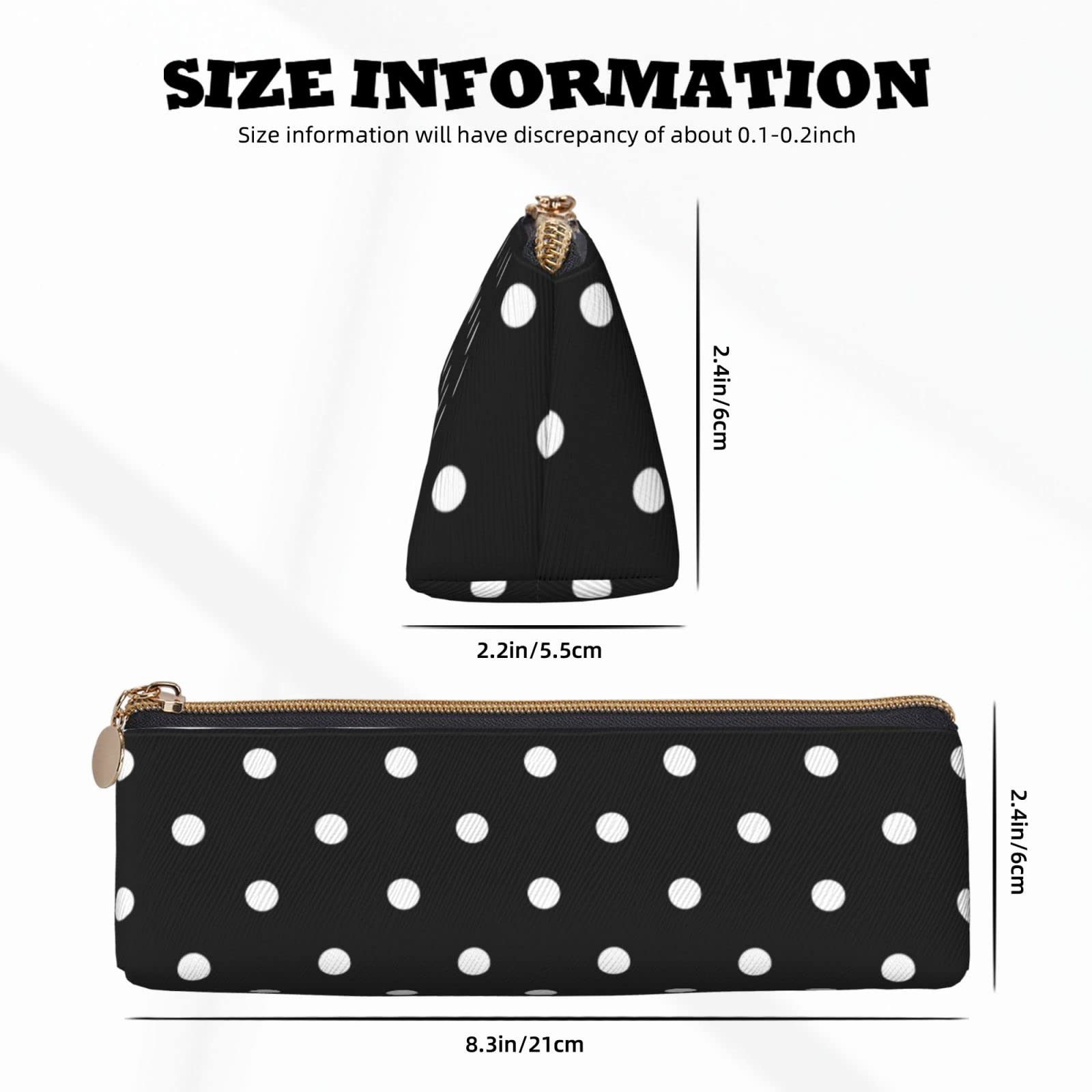 Ykklima Polka Dot Black and White Simple Pattern Leather Pencil Case Zipper Pen Makeup Cosmetic Holder Pouch Stationery Bag for School, Work, Office