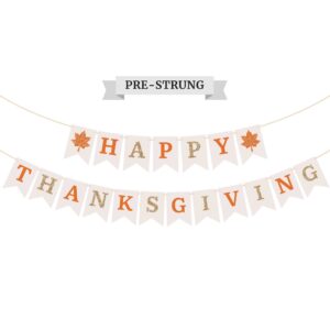 pre-strung happy thanksgiving banner - no diy - thanksgiving banner with gold glitter details - pre-strung garland on 8 ft strand - fall thanksgiving party decorations & decor. did we mention no diy?