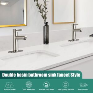 Heyalan Bathroom Sink Faucet Stainless Steel SUS304 Brushed Nickel Single Handle 1-3 Hole Hot and Cold Water Deck Mount Lavatory Faucet Kitchen Tap with Deck Plate and Drain