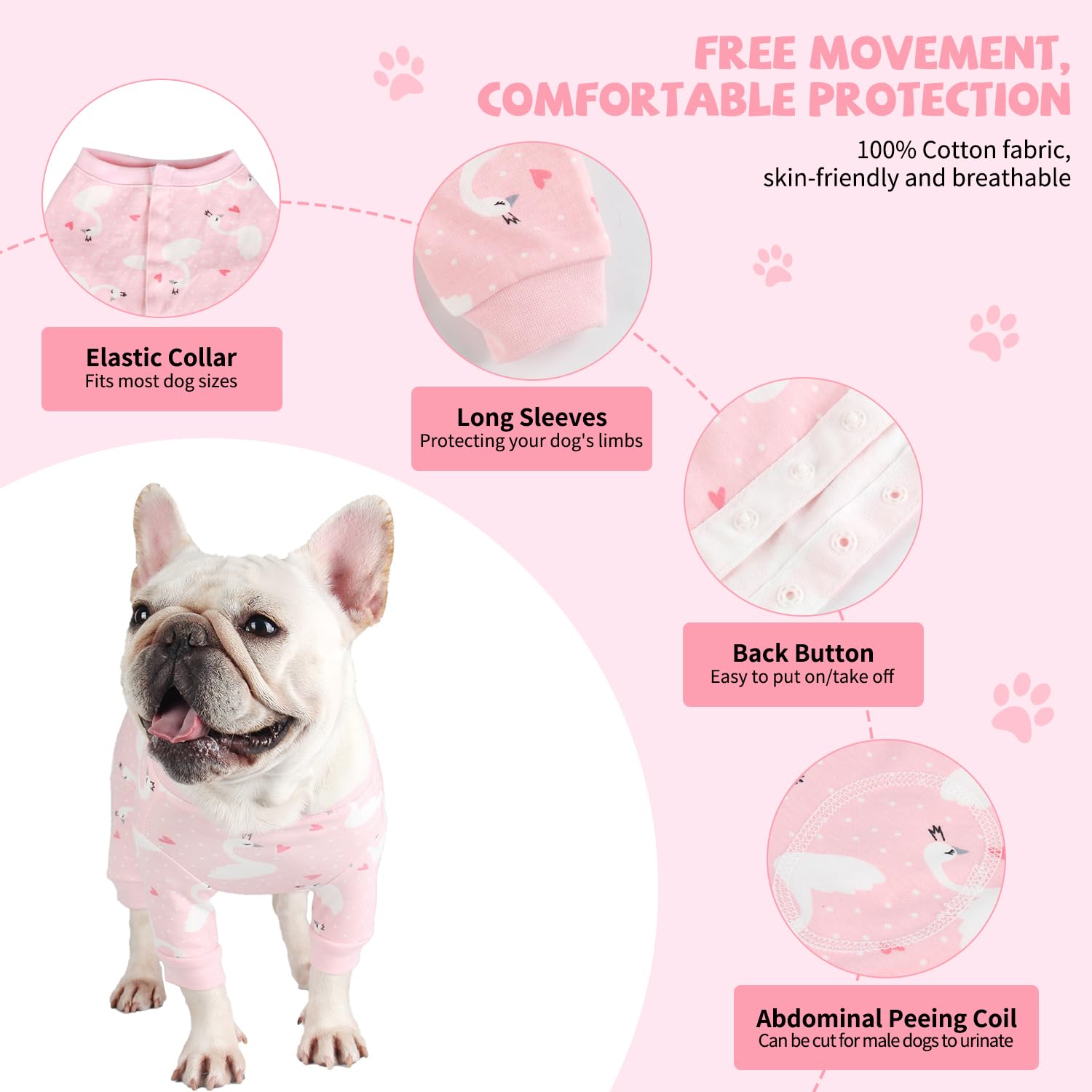 Pawcomon Dog Onesie for After Surgery Recovery Suit Pet Surgical Suit for Female Male Cone E-Collar Alternatives After Spay Abdominal Wounds Protector Dog Anti-Licking Onesie for Small Medium Dogs