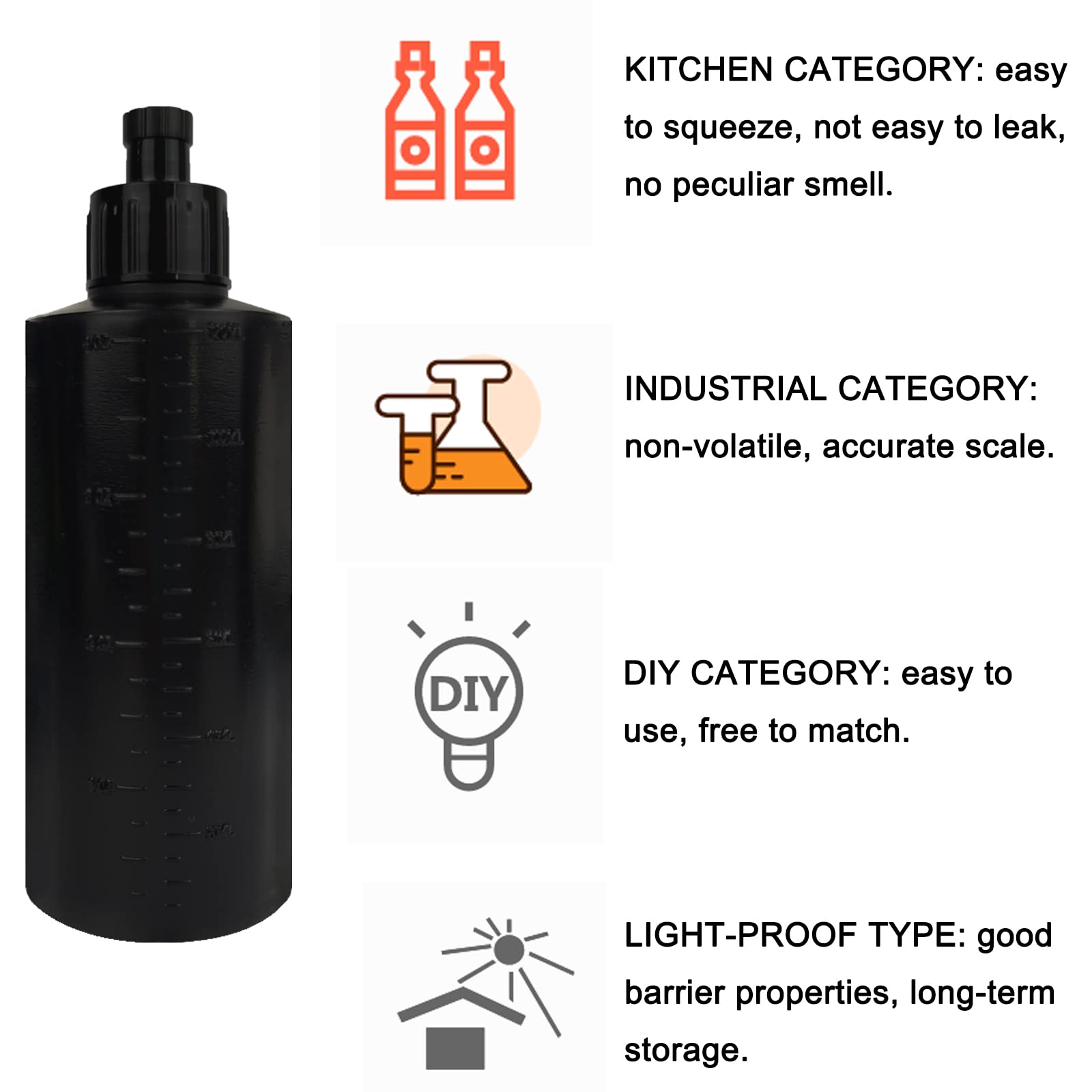 EDSRDUS LDPE Squeeze Bottles with Luer Lock & Multi Purpose Precision Applicator for Gluing Projects DIY Craft Painting Measuring E-Liquids Kitchen, etc (10pcs 2oz(60ml), Black)