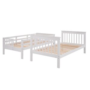 Twin Over Twin Bunk Bed with Stairs and 3 Storage Drawers, Solid Wood Bunk Bed Frame with Storage for Kids, Teens, Adults, Bedroom, Dorm. No Box Spring Needed (White)