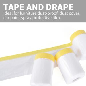 TAPEBEAR Pre-Taped Masking Film, Tape and Drape, Plastic Sheeting Roll, Automotive Painters Masking Tape Film, Plastic Sheeting Cover for Appliance and Furniture, 22inch X 30yard, 3Rolls