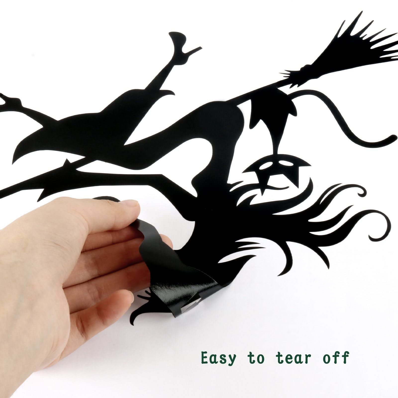 Lucleag 32 PCS Halloween Wall Stickers, Flying Witch on Broom Bats Wall Decals, Halloween Black Cat and Bat Decal Wall Stickers, Removable Vinyl Decal Stickers for Halloween Party Decoration