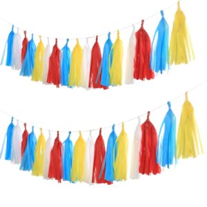 20pcs red yellow blue tassels garland tissue paper tassel banner for birthday party baby shower class party supplies(diy)