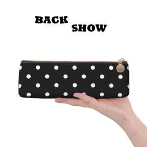 Ykklima Polka Dot Black and White Simple Pattern Leather Pencil Case Zipper Pen Makeup Cosmetic Holder Pouch Stationery Bag for School, Work, Office