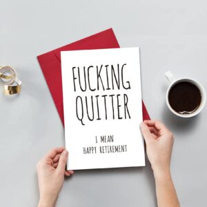 Ogeby Funny Retirement Card for Coworker Colleague Friend, Humor Retiring Card Gift for Him Her, Fucking Quitter I Mean Happy Retirement