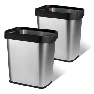 2 pack stainless steel trash can 2 gallon, open top trash can, 7" x 10" x 11", rectangle trash can kitchen - slim and narrow, small trash can no lid for kitchen, bathroom, living room, office