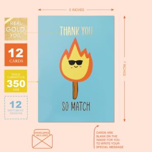 【12 Pack】Large Funny Thank You Cards – Big Size 5 x 7 Inch – Appreciation Cards and Pun Cards Printed on Premium Thick 350 GSM Paper – 12 Unique Eye Catching Designs in Funny Themes – Funny Greeting