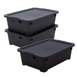 astage 19qt stackable rolling storage tote plastic bins under bed storage box home organizer opaque storage box with lids for closet garage office - 3pack (black)