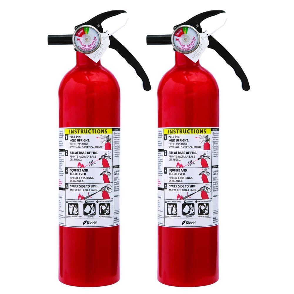 3 Set Kidde FA110 Multipurpose Fire Extinguishers 2 Pack - Red, (Rating 1-A:10-B:C) - Updated - Includes Custom Stickers (2)