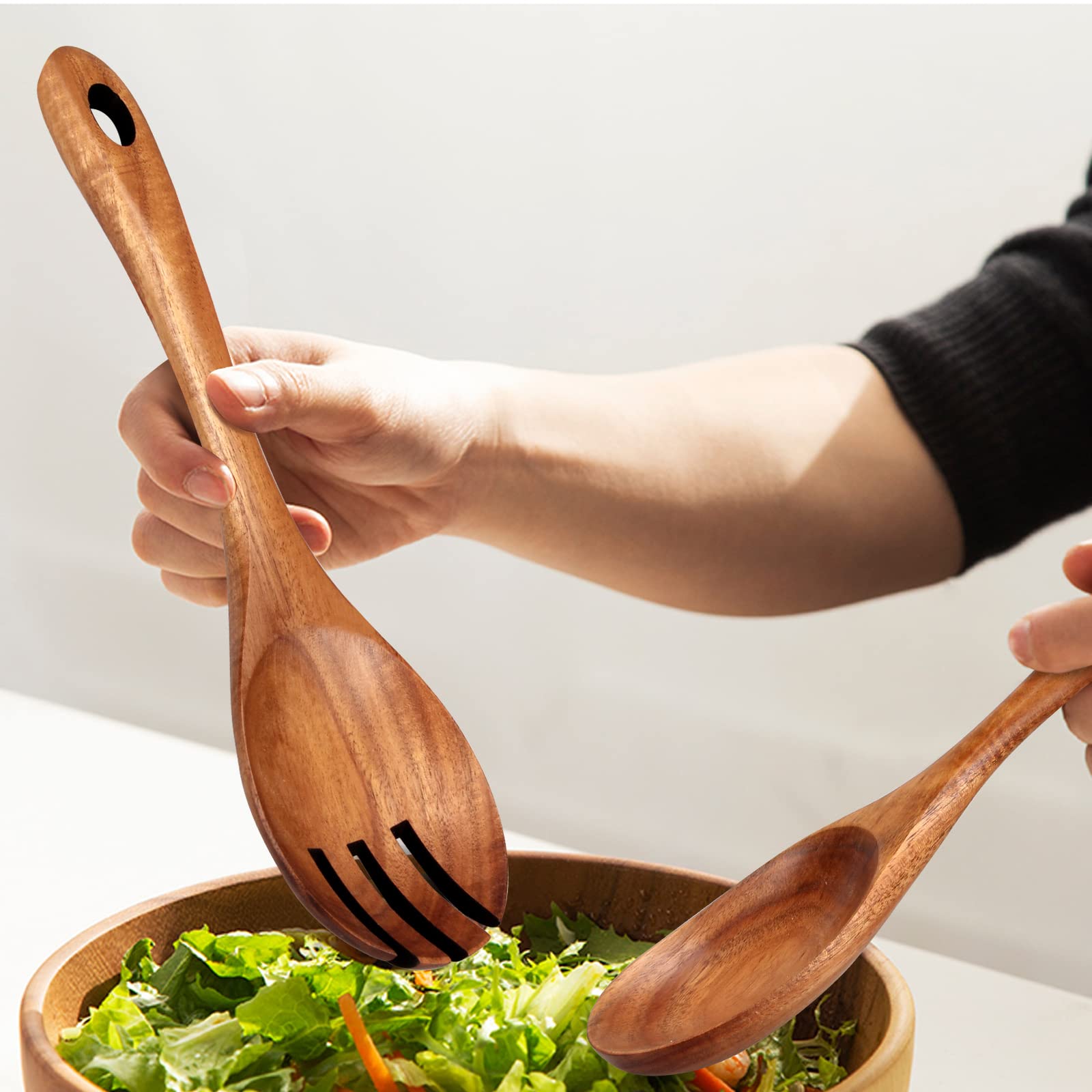 Wooden Salad Tongs Salad Servers Mixing Spoon Wood Salad Fork Serving Utensils 10" Salad Fork and Spoon Kitchen Salad Serving Spoons