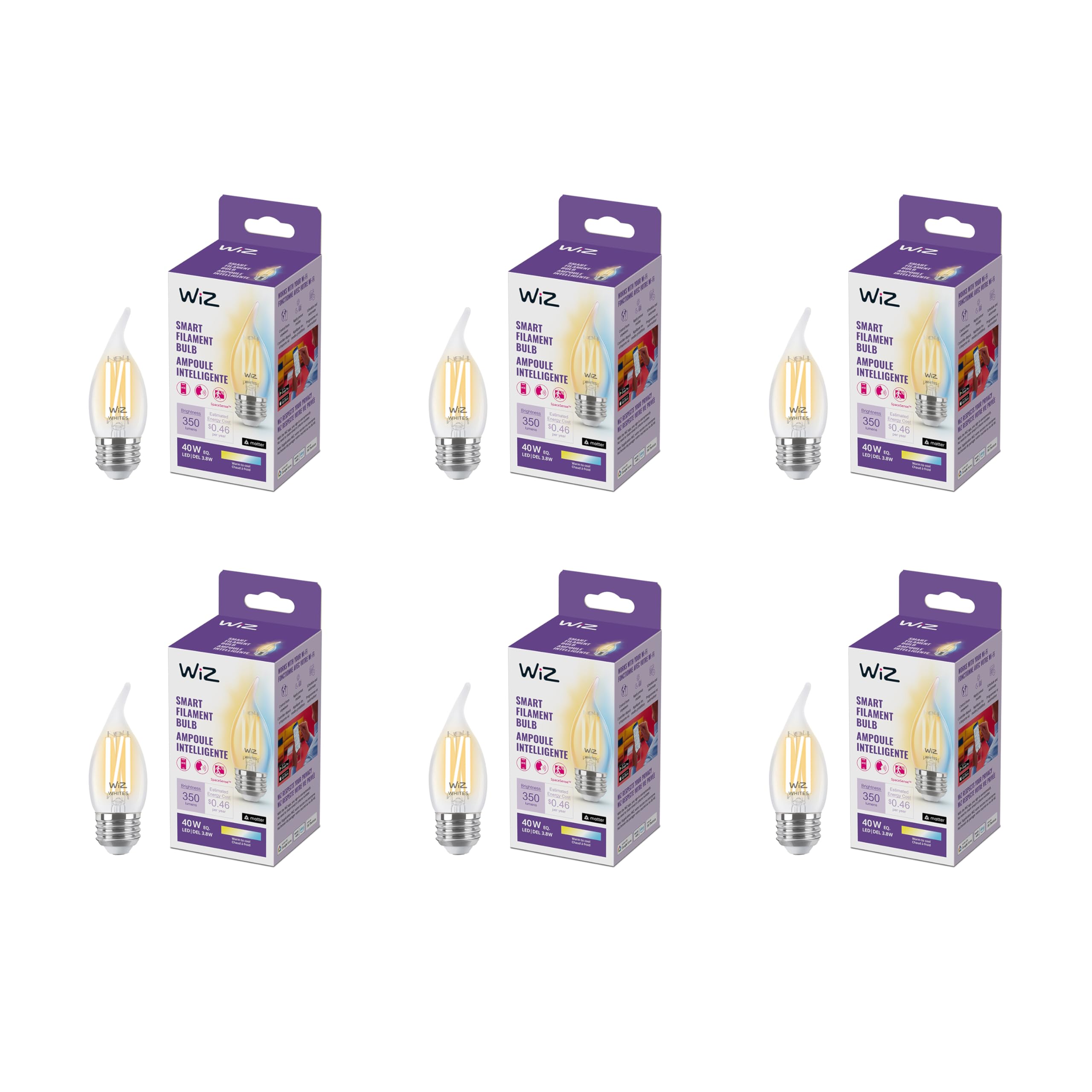 WiZ Clear 40W BA11 Tunable White Filament LED Smart Candle-Shaped Bulb - Pack of 1 - E26- Indoor - Connects to Your Existing Wi-Fi - Control with Voice or App - Matter Compatible