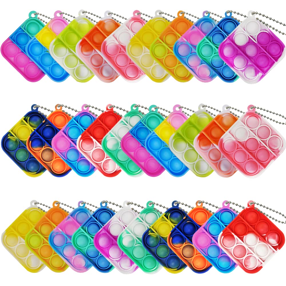 30 Pcs Mini Pop Bubble Fidget Sensory Toys, Pop Keychain Bulk Toy for Party Favor, Classroom Student Prizes Easter Basket Goodie Bag Stuffers Christmas Valentine Gift for Kid