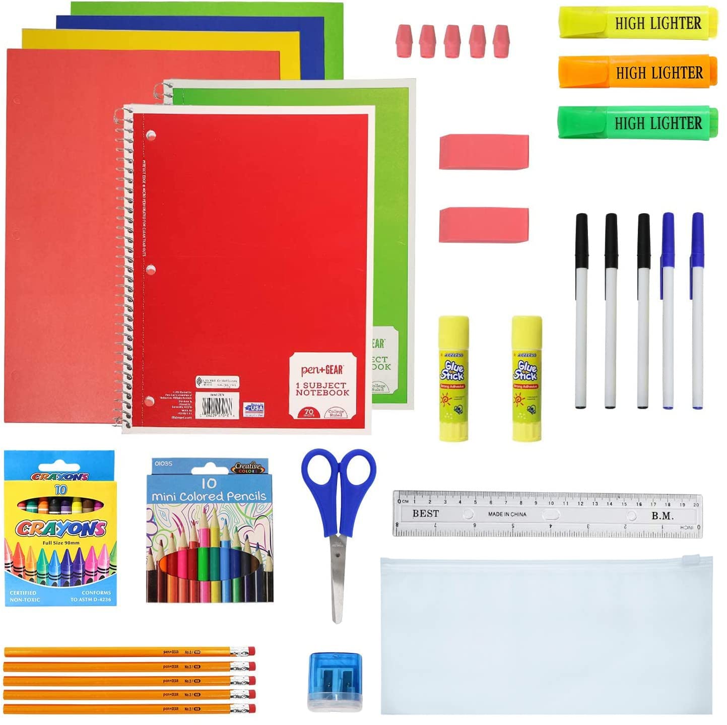 6-Pack 17” Backpacks with 52 Piece School Supplies Kits - Pens, Pencils, Crayons – Bulk Bundle for Elementary, Middle, and High School Students, 6 Assorted Styles