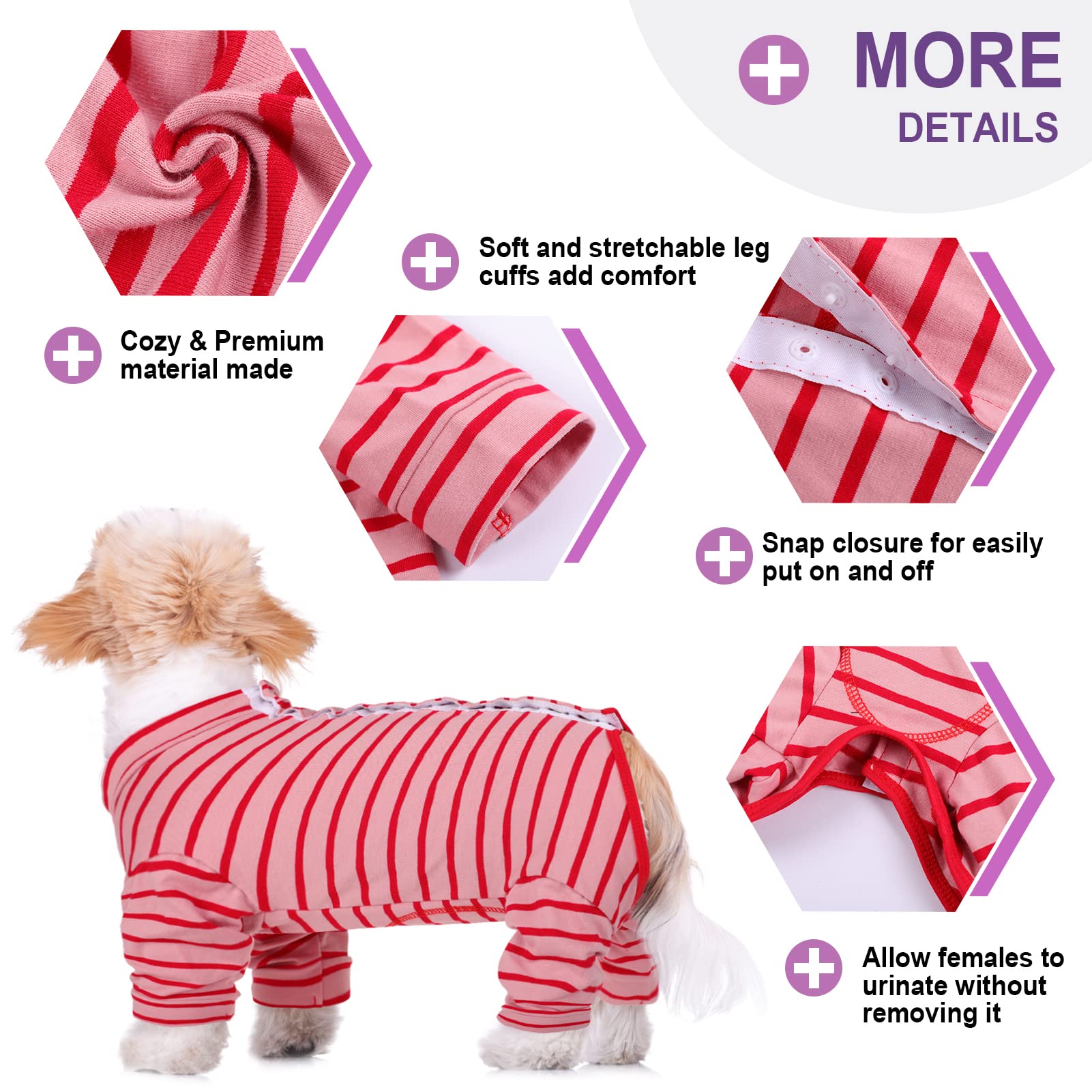 KOESON Dog Recovery Suit, Dog Onesie for Surgery Female Dog Surgery Recovery Suit Anti-Licking, E-Cone Alternative Long Sleeve Dog Pajamas for Small Dogs Pet Shedding Suit Red S