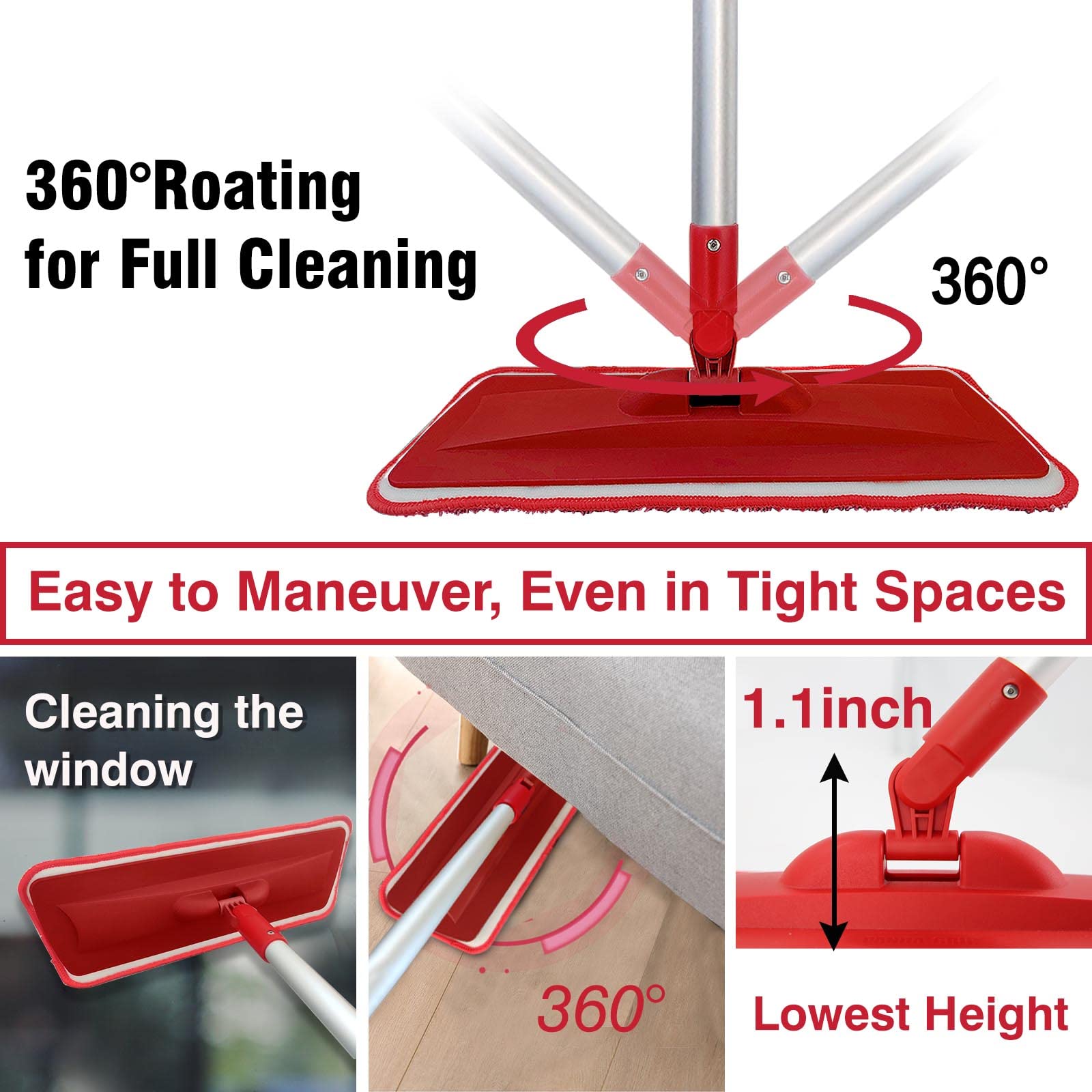 Panda Grip Floor Mop for Cleaning Hardwood Daily Easy Cleaning Dust Mops with 360 Degree Swivel Head Dry and Wet Multi Surface Clean, 1 Scrubber and 2 Washable Pad