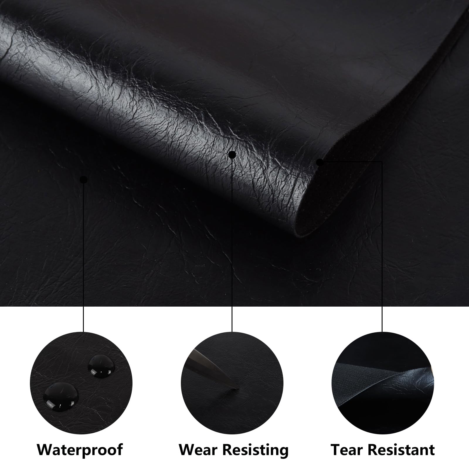 Soft Waterproof PU Faux Leather Fabric,Odorless Marine Synthetic Material,Easy to Clean and Tear Resistant for Cover,Repair,Renovate 1mm (52inchx78inch, Black)